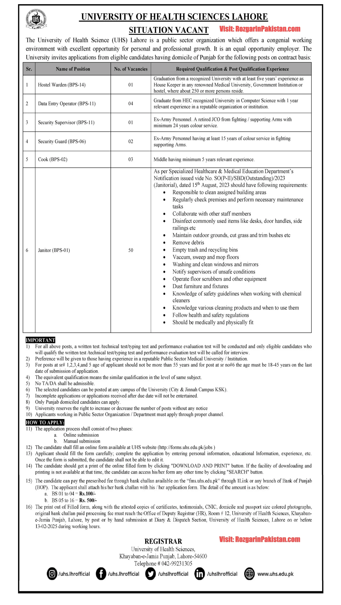 University of Health Science Lahore Jobs 2025