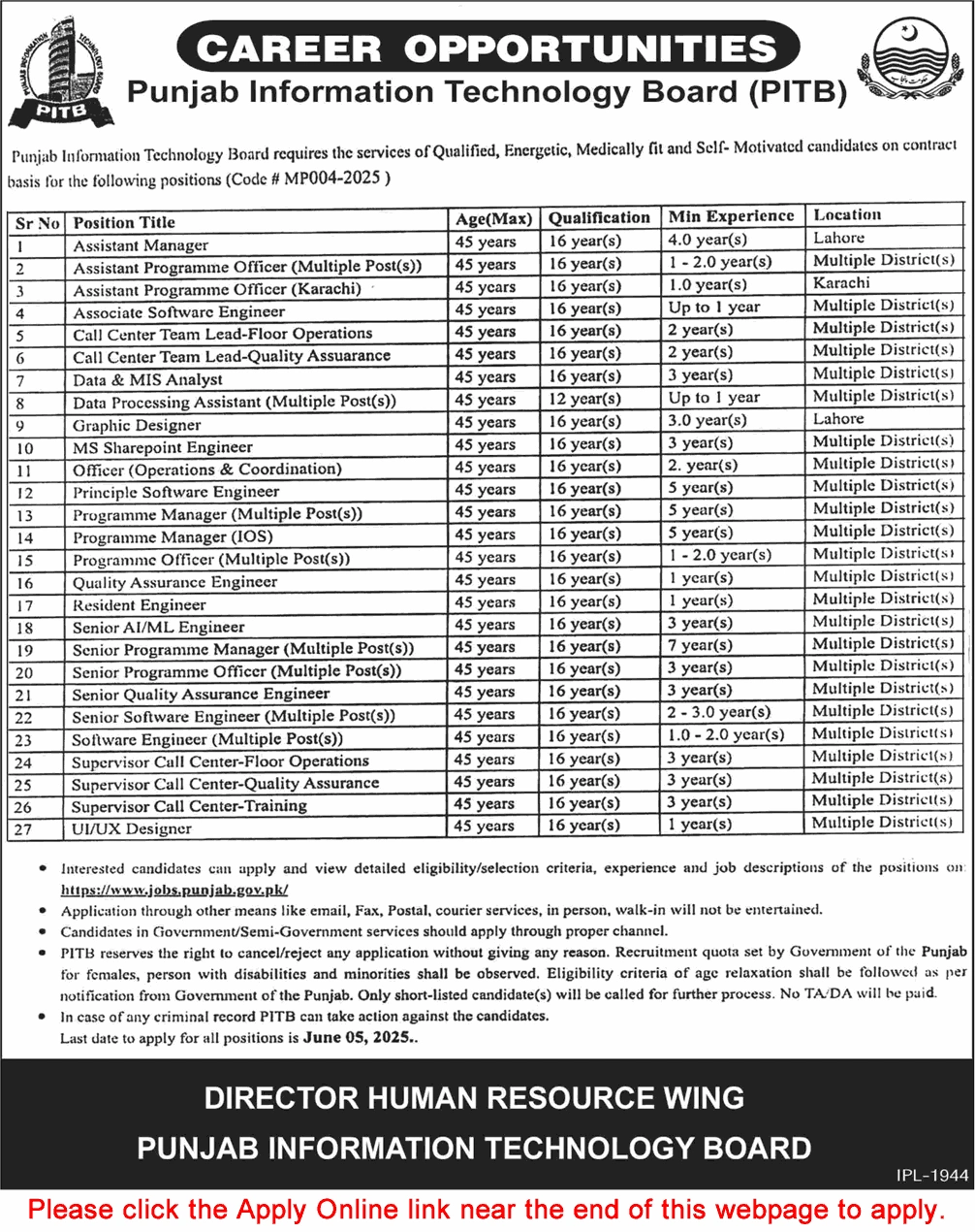 PITB Jobs May 2025 PITB Jobs May 2025